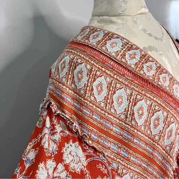 Free People Women Size Large Moonlight Dance Red Coral Orange Tunic - Picture 5 of 7